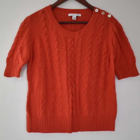 Banana Republic orange cable knit short sleeve sweater size large in wool - Picture 1 of 4
